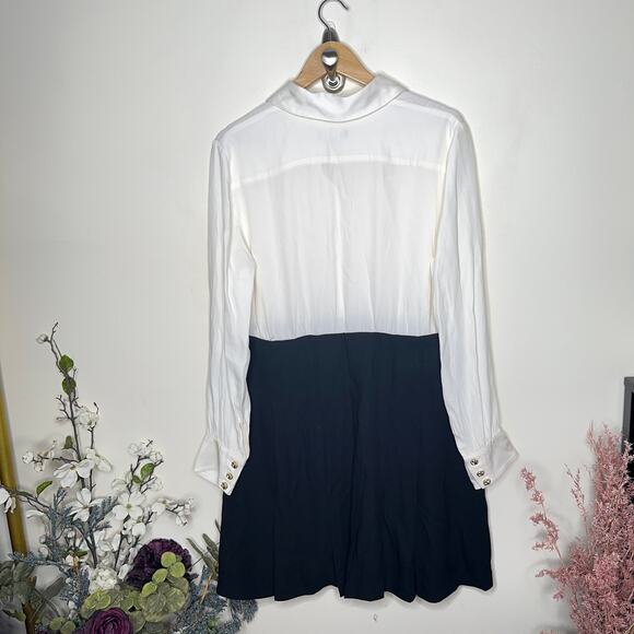 J. CREW Button Front Crepe Shirt Dress Ivory Black {OO18} - Picture 6 of 9